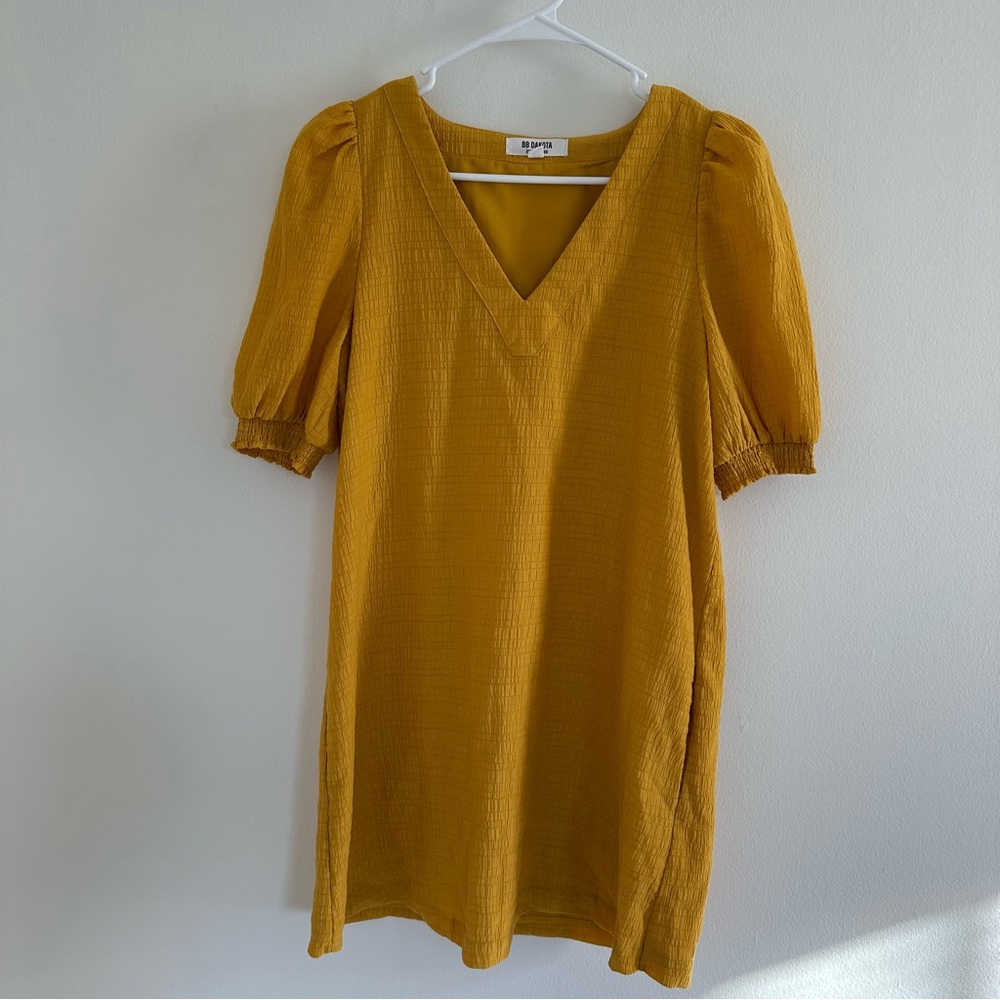 Yellow V-Neck Shift Dress XS